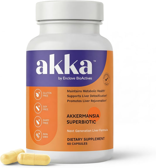 AKKA Premium Liver Cleanse Detox & Repair Superbiotic - Supports Liver Health & Function, Boosts Energy, Digestion & Metabolism with Bioavailable Pasteurized Akkermansia, Non-GMO, Gluten-Free, 60 Caps